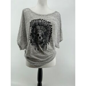 Cowgirl Justice Womens Grey Skull Headdress Rhinestone Dolman Top Size M